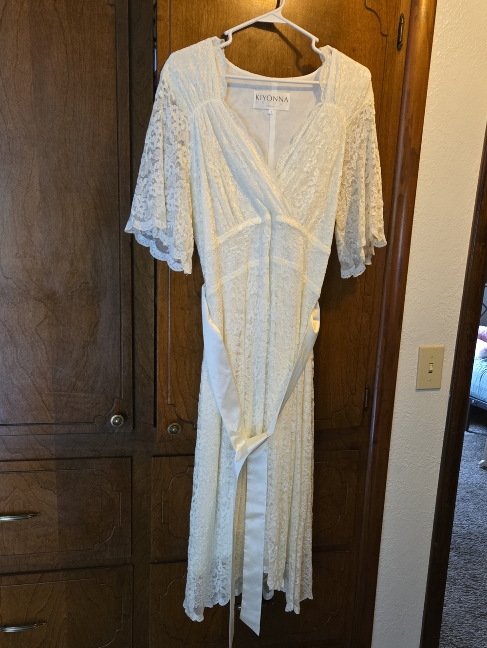 Kiyonna Ivory Lace Maxi Dress with Flutter Sleeves